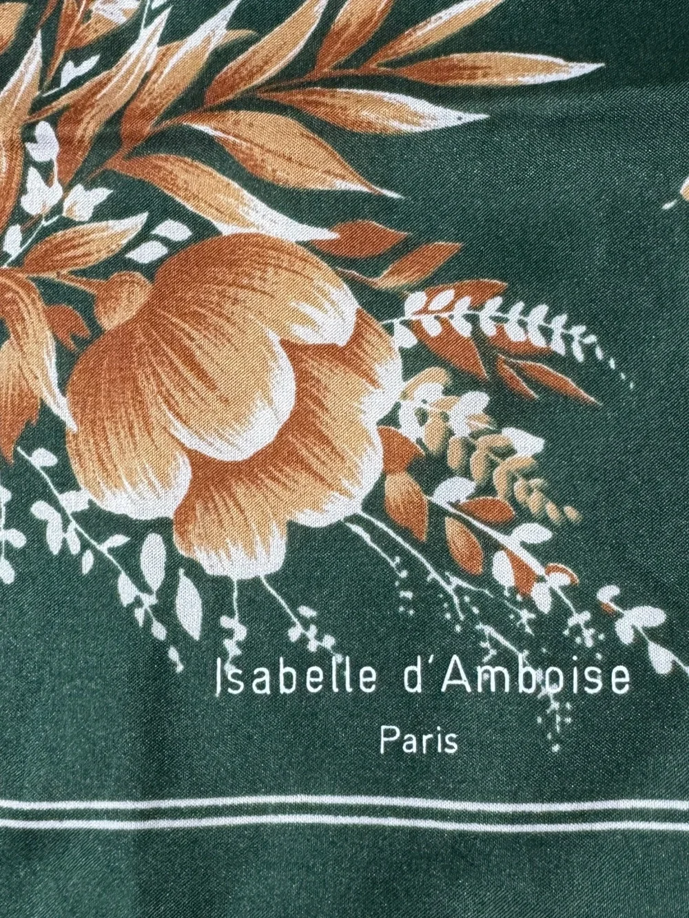 Vintage Isabelle d’Amboise Paris Green Floral Square Scarf 27” French Designer
